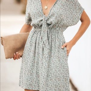 Minty Floral Pocketed Tie Dress
